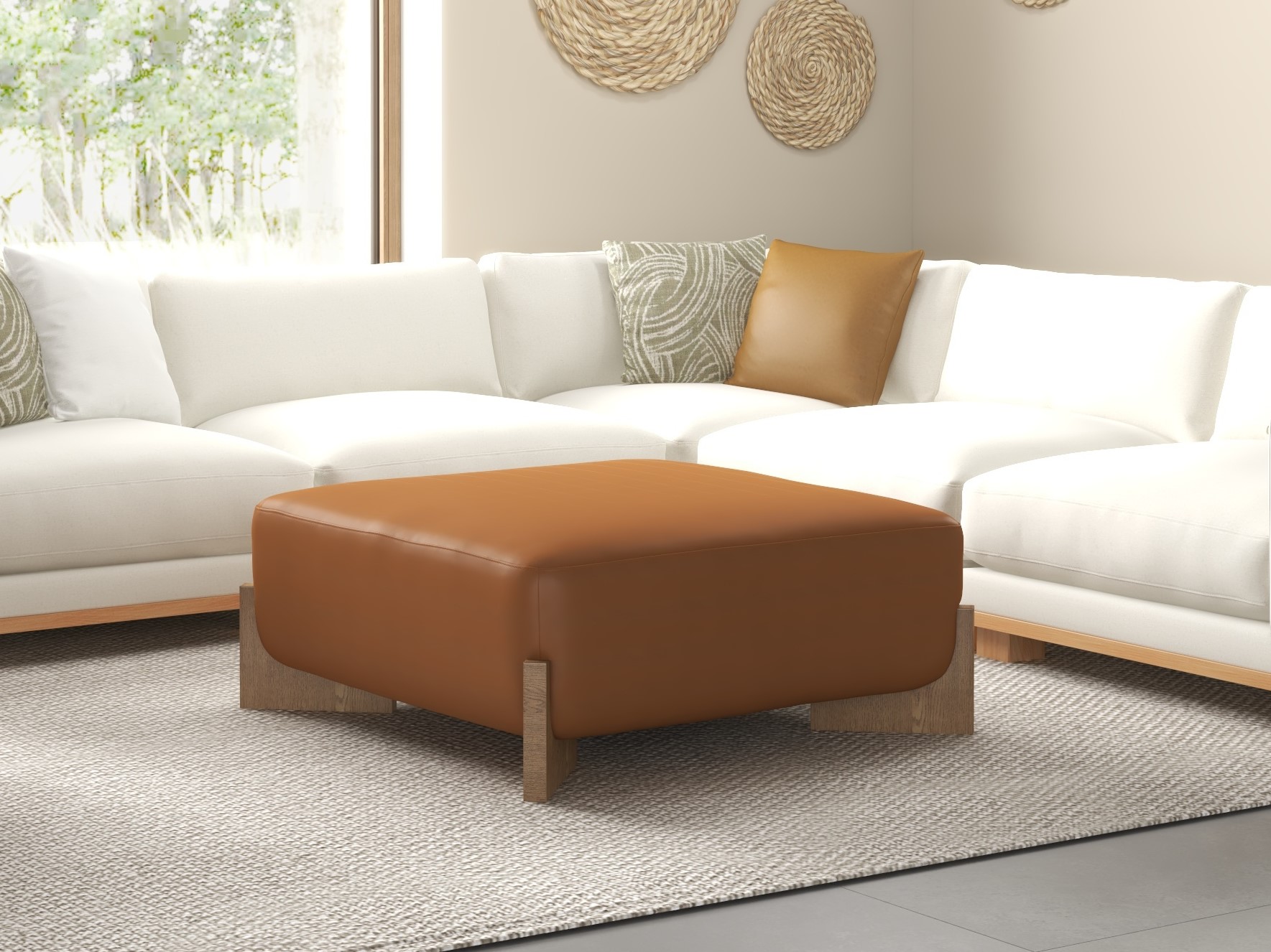 orange leather ottoman 