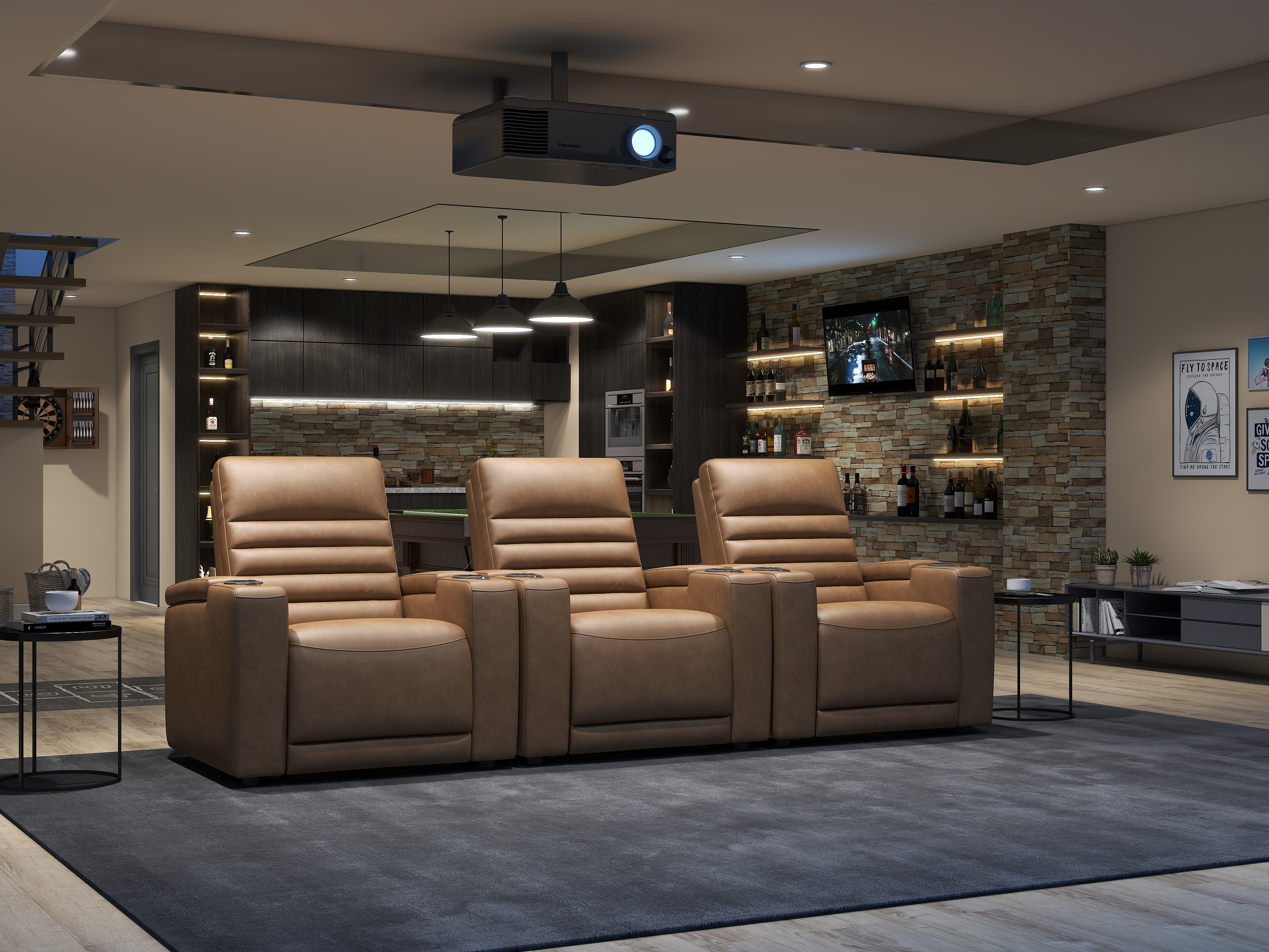 Luxe Cinema Collection's brown leather home theater seats