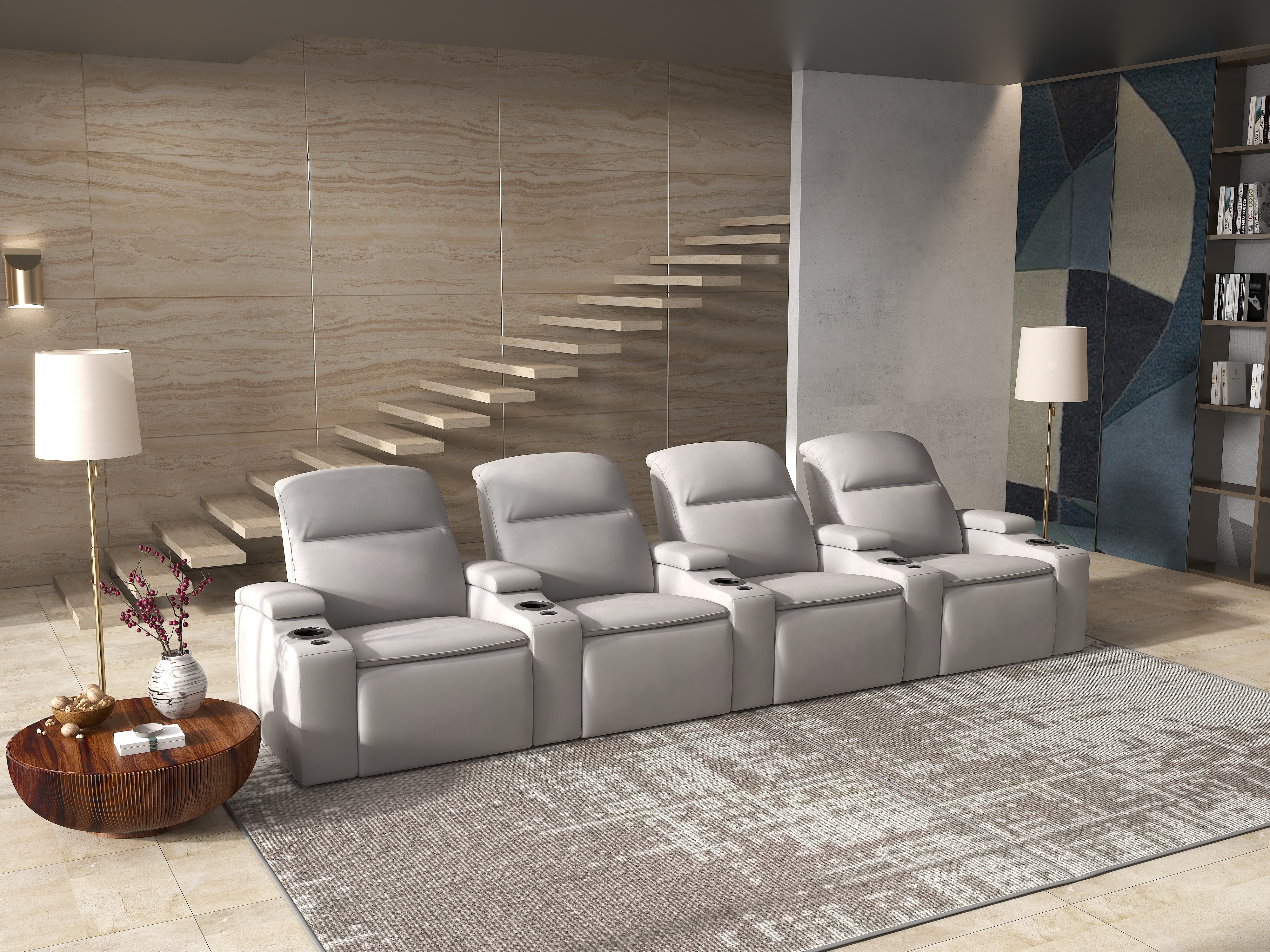 Luxe Cinema white leather home theater seating
