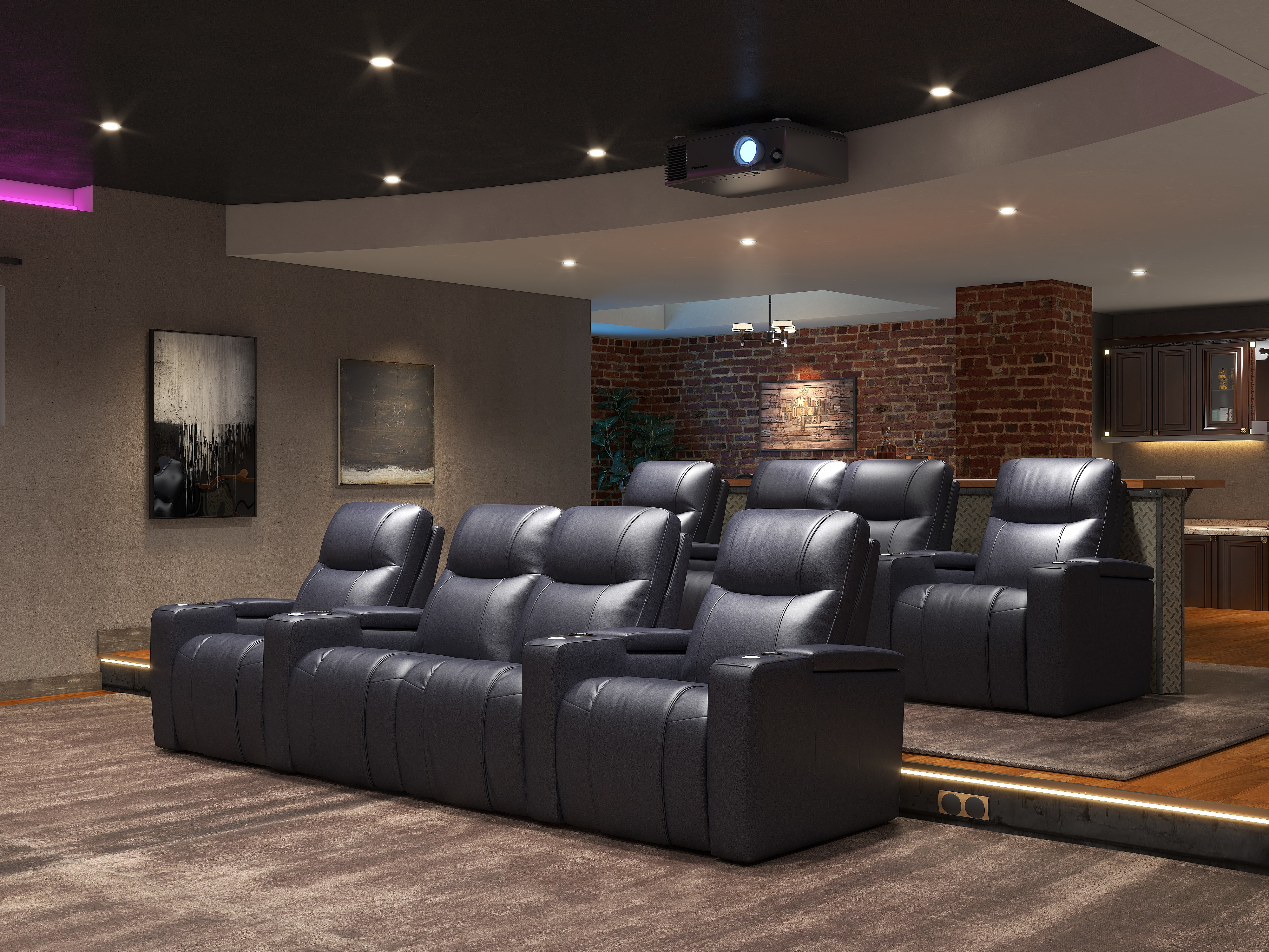 Luxe Cinema dark leather home theater seating