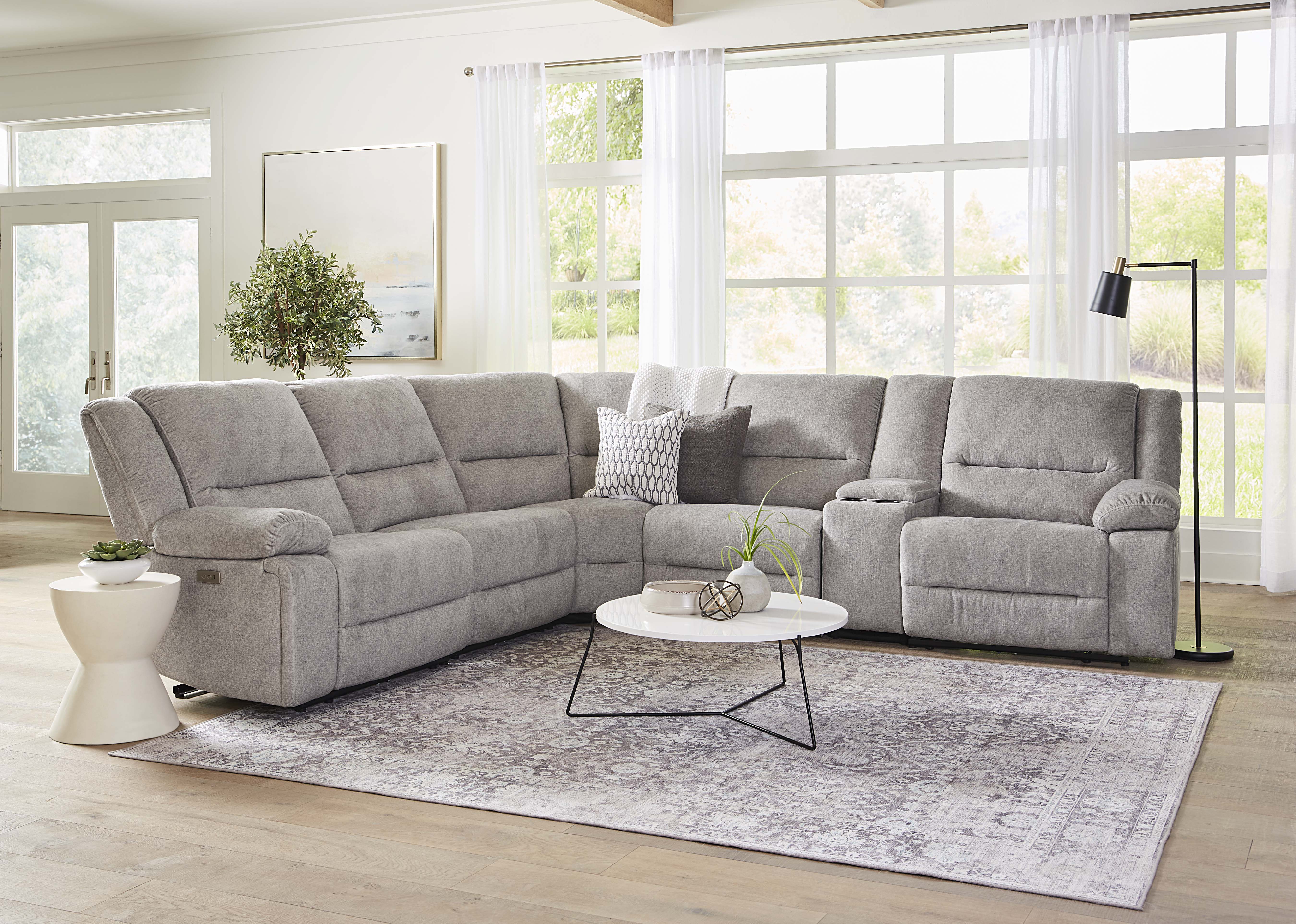 Relax Avenue's light grey upholstered motion recliner sectional 