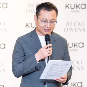 man speaking at launch event