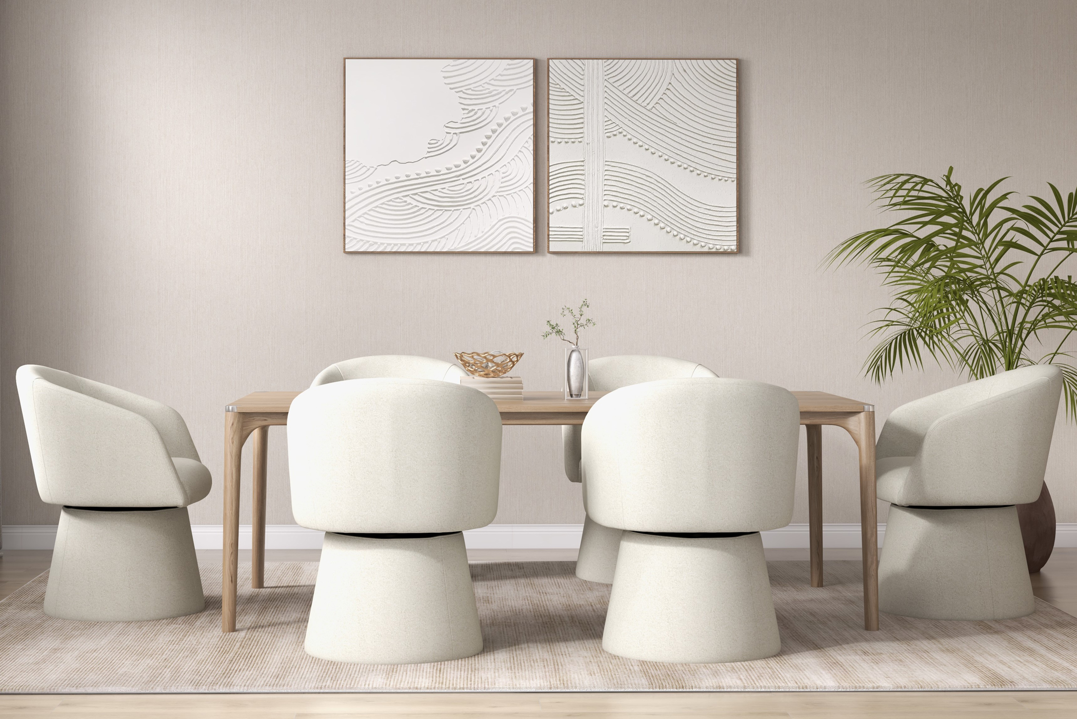 Cloth dinning room chairs and table
